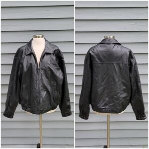 Vintage 90s y2k Croft & Barrow Black Leather Bomber Racer Car Coat Jacket Large